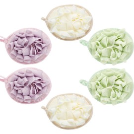 Boao 3 Pcs Bath Shower Pouf Sponge Mesh Pouf Shower Ball Exfoliating Body Sponge Pad Scrubber Glove with Flower Bath Ball (Beige,Green,Purple)
