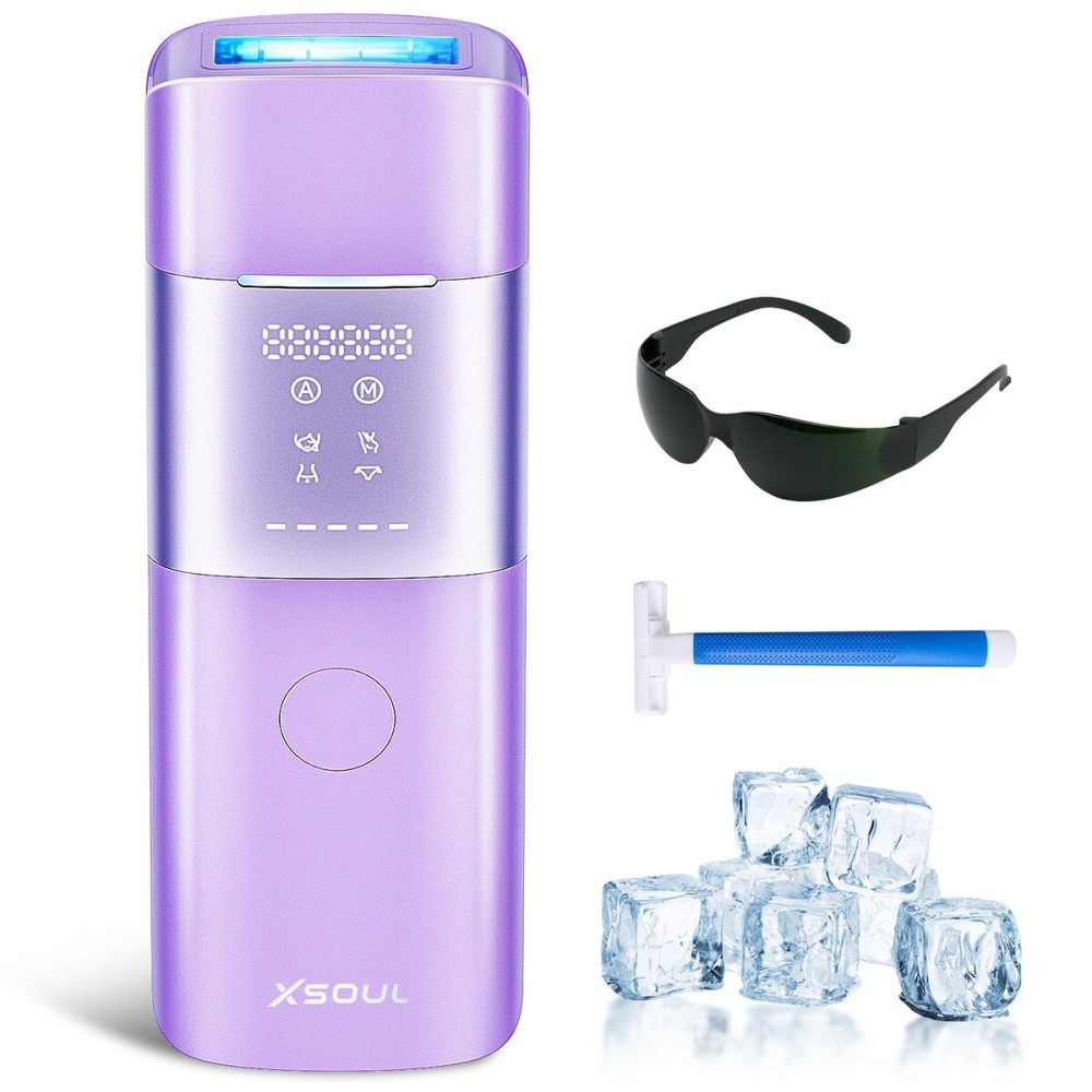 Xsoul Laser Hair Removal with Sapphire 5 Ice Cooling, Painless & Permanent IPL Laser Hair Device for Women Men, 2 Modes, 5 Levels, 999,999 Flashes, at Home Hair Remover for Bikini, Armpit & Face