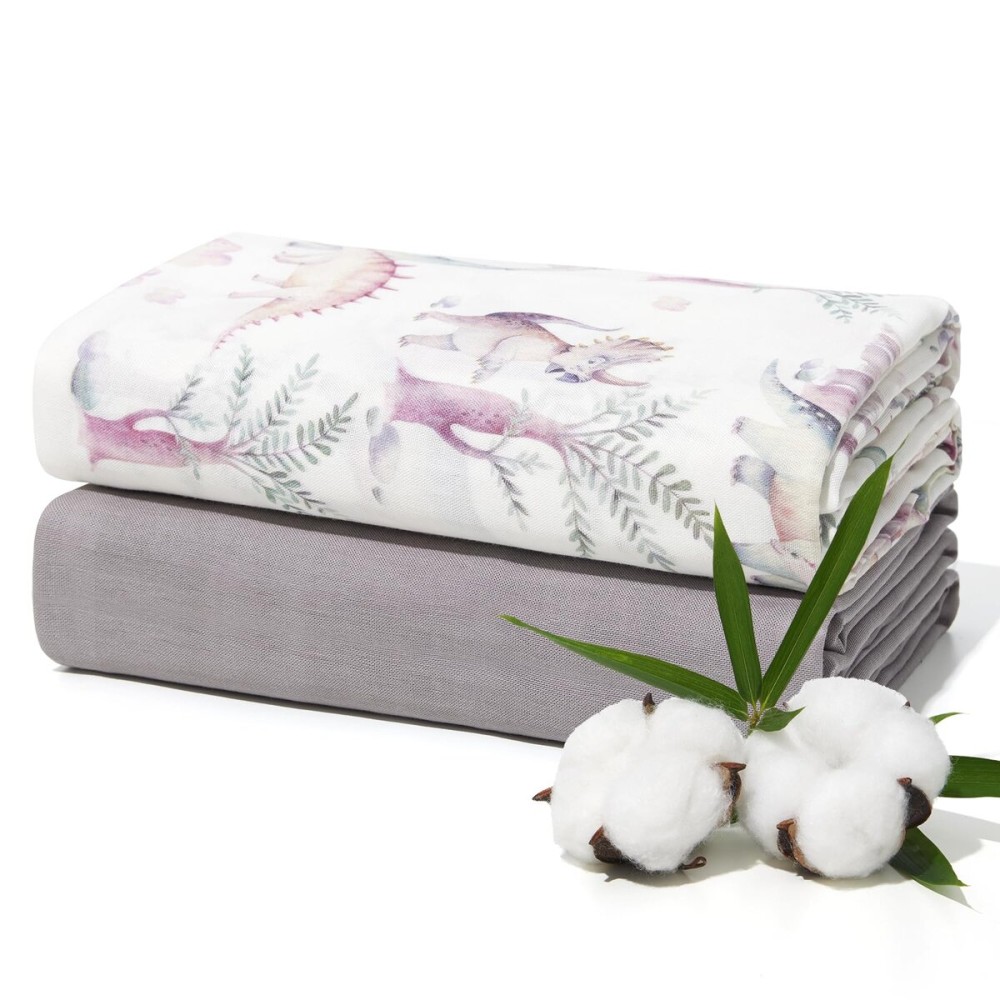 Momcozy Muslin Swaddle Blankets, Ultra Soft Neutral Registry Essentials, Jungle Dinosaur, Breathable Large 47\'\' x 47\'\' Newborn Boys Girls Receiving Blanket