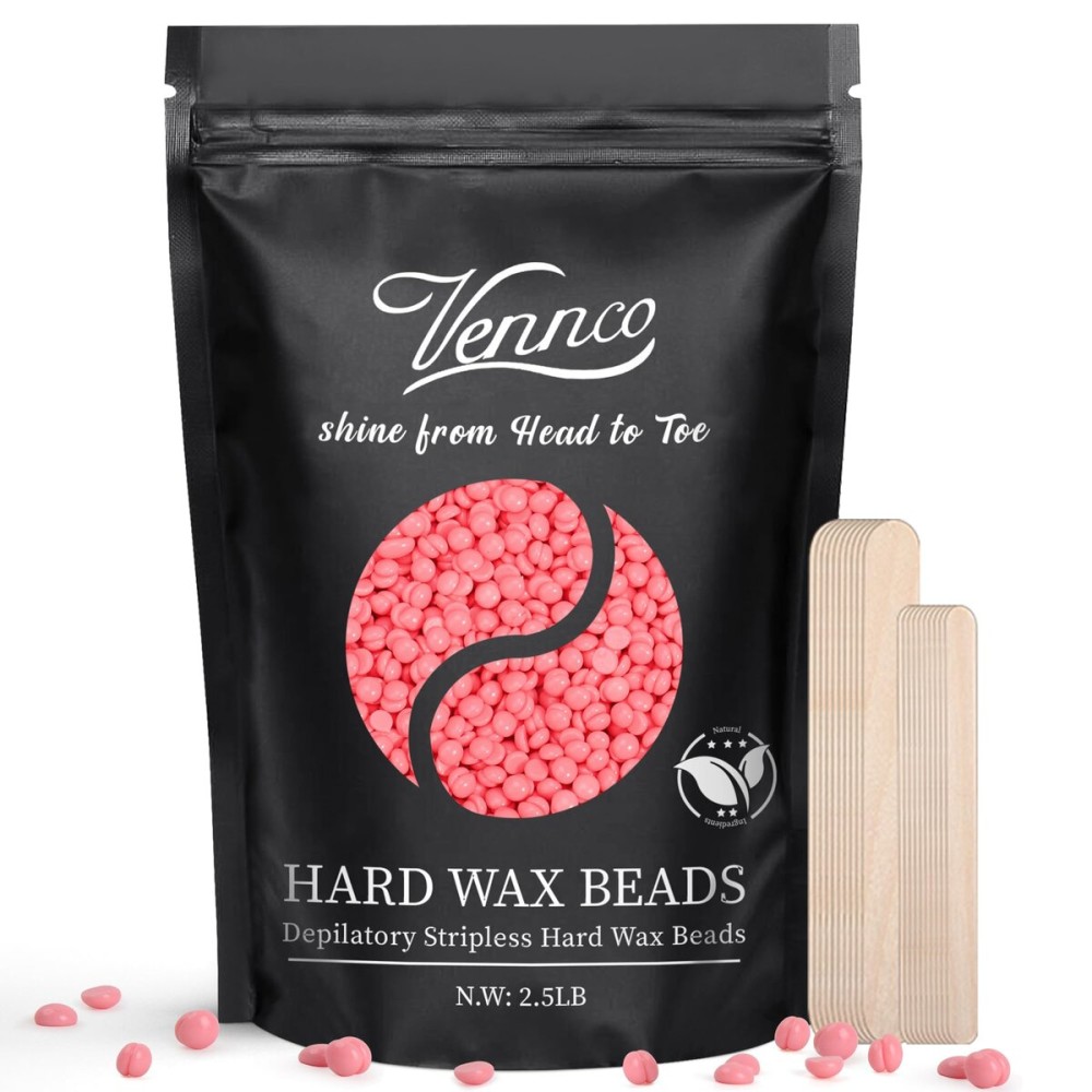 Vennco 2.5lb Pink Rose Hard Wax Beads for Hair Removal - Gentle Hard Wax for Face, Bikini, and Brazilian Areas - Wax Refill for Full Body Professional Home Waxing