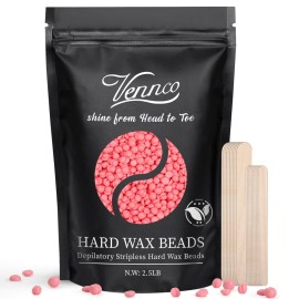 Vennco 2.5lb Pink Rose Hard Wax Beads for Hair Removal - Gentle Hard Wax for Face, Bikini, and Brazilian Areas - Wax Refill for Full Body Professional Home Waxing