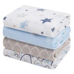 Softan Muslin Swaddle Blankets for Baby Girl & Boy, 47X47In Receiving Blankets for Newborn, Swaddle Blanket Set Soft Silky & Breathable,Blue Rainbow and Five-Pointed Star, 4 Pack