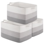 OIAHOMY Rectangle Woven Storage Basket - Nursery Cotton Rope Baskets for Storage, Toy Basket Organizing for Living Room, 17.7x13.8x11- Pack of 3 - Gradient Gray