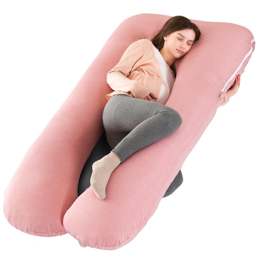 Amagoing Cooling Pregnancy Pillow for Sleeping, U Shaped Maternity Full Body Pillow for Women with Hip, Leg, Back Pain Support, Removable Cooling Cover Included (Pink)