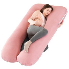 Amagoing Cooling Pregnancy Pillow for Sleeping, U Shaped Maternity Full Body Pillow for Women with Hip, Leg, Back Pain Support, Removable Cooling Cover Included (Pink)