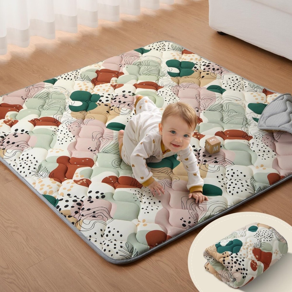 Blissful Diary Portable Baby Play Mats for Floor, Thicker Cushioned Foldable Baby Crawling Mat for Indoor Outdoor, Modern Abstract 43 X 43
