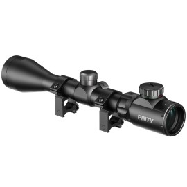 PINTY 3-9x40 Rifle Scope, Red Green Illuminated Mil-Dot Reticle Tactical Hunting Scope with Multicoated Green Lens & Scope Mount Rings, Shockproof Optical Riflescope