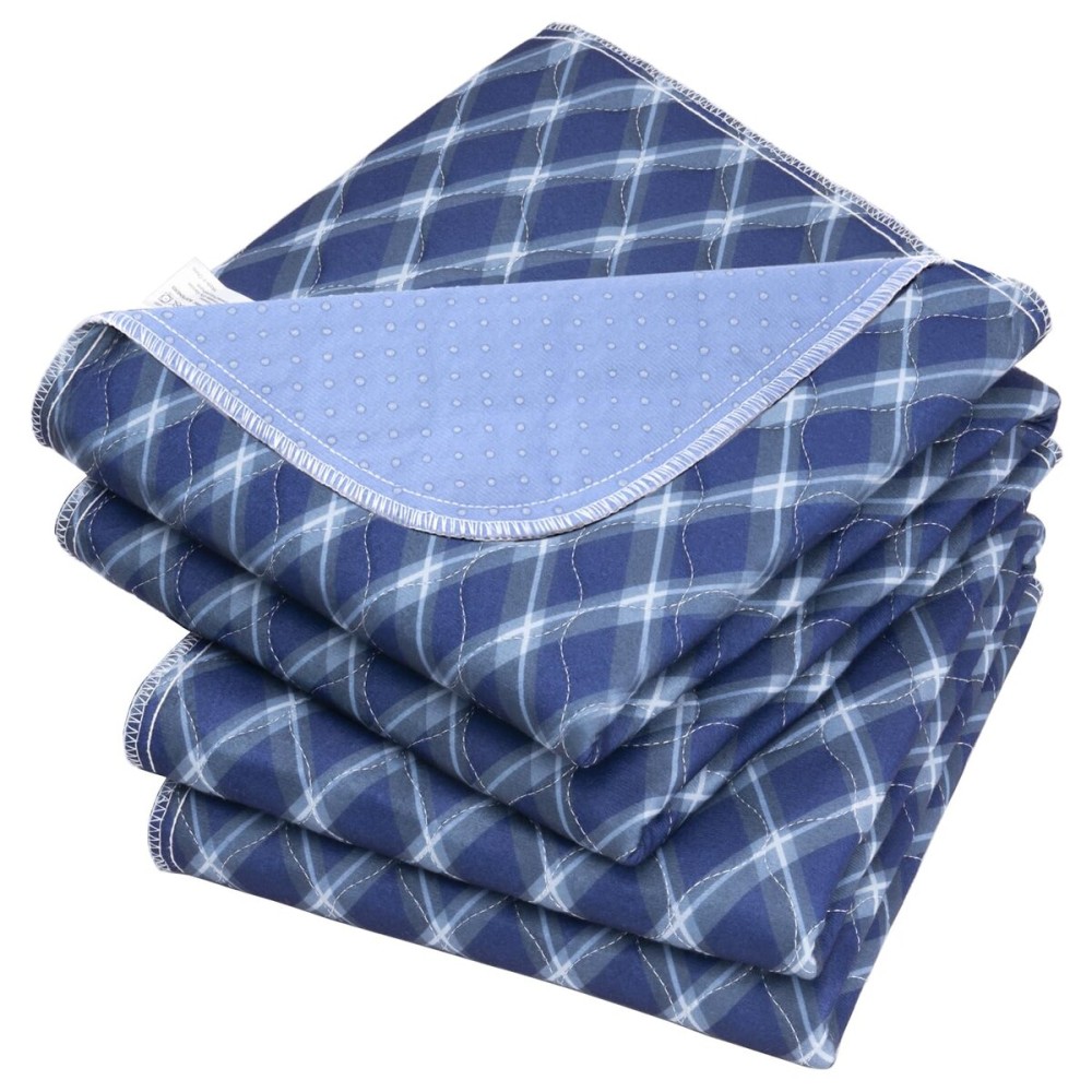 Non-Slip Bed Pads for Incontinence Washable (34 x 36|2 Pack), Waterproof Bed Pads, Navy Blue Grid, Bed Wetting Pads for Bed, Sofa, Floor, Resuable Underpads for Adults, Seniors, Pet
