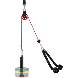 LFJ LAT Pull Down and Lift Weight Pulley System Cable Machine Pulley Attachment for Triceps Pull Down, Biceps Curl, Back, Forearm, Shoulder Home Gym Equipment (Red Set with Aluminum Alloy Pulley)