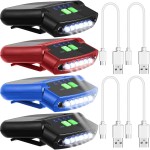 Mudder 4 Pieces LED Clip on Cap Lights USB Rechargeable Cap Flashlight Clip Waterproof Ultra Bright Hat Flashlight Headlamp for Fishing Camping Hand Work (Black,Blue,Red)