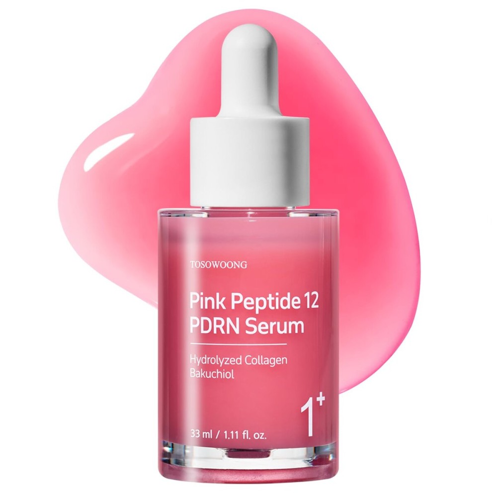 TOSOWOONG Pink Peptide 12 PDRN Serum With Salmon DNA PDRN 10,320ppm, 12 Peptides, Niacinamide, Skin glow, Hydrating, Moisturizing, Firming, Uneven Skin Tone, Korean Skincare, 33ml, 1.11 fl.oz.