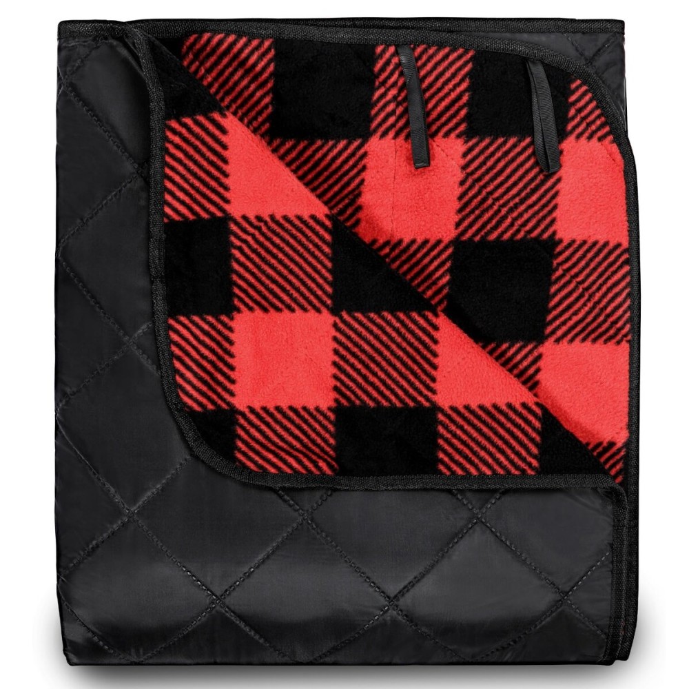 REDCAMP Extra Large Waterproof Stadium Blanket for Cold Weather, Soft Warm Fleece Camping Blanket Windproof for Camping, Hiking, Traveling, Picnic Sports, 79x 79 Red and Black Grid