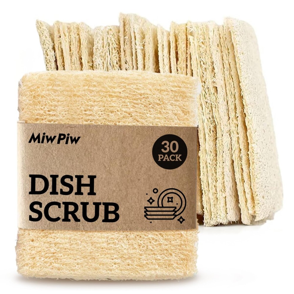 Natural Loofah Dish Sponge (Pack 30) Multipurpose Dish Sponges - 100% Biodegradable Compostable Dishwashing Scouring Pad Zero Waste (2.75 x 2.75 Each)