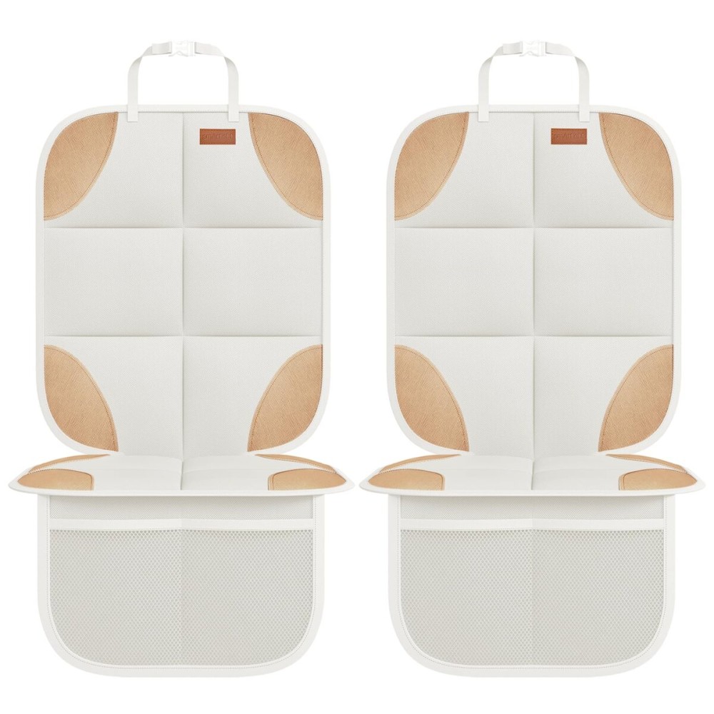 SMART ELF Car Seat Protector, 2Pack Seat Protector Protect Child Seats with Thickest Padding and Non-Slip Backing Mesh Pockets for Baby and Pet,Sedan SUV Truck (Beige Brown)