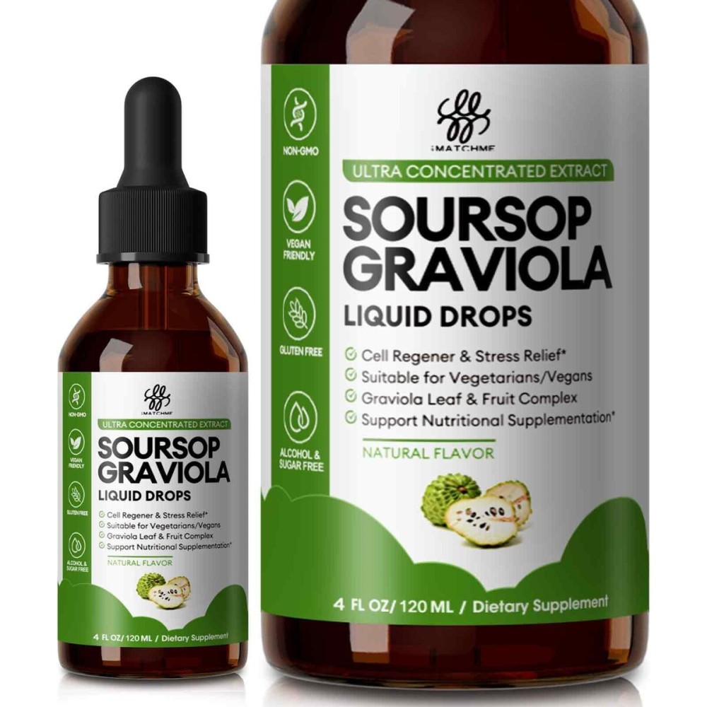 Soursop Graviola Liquid Drop for Cell Support & Regeneration, Immune System and Gut Health Support, Pure Soursop Bitters Liquid, High Absorption, Sugar/Gluten Free, Natural Flavor, 4 Fl Oz
