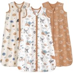 FIEMOL Baby Sleep Sack 18-24 months, 100% Cotton Sleeping Sack for Newborn and Infant, 3 Pack Baby Wearable Blanket for Boy and Girl, 0.5 Tog Lightweight Double Zipper Sleep Bag Coffee Dinosaur Planet