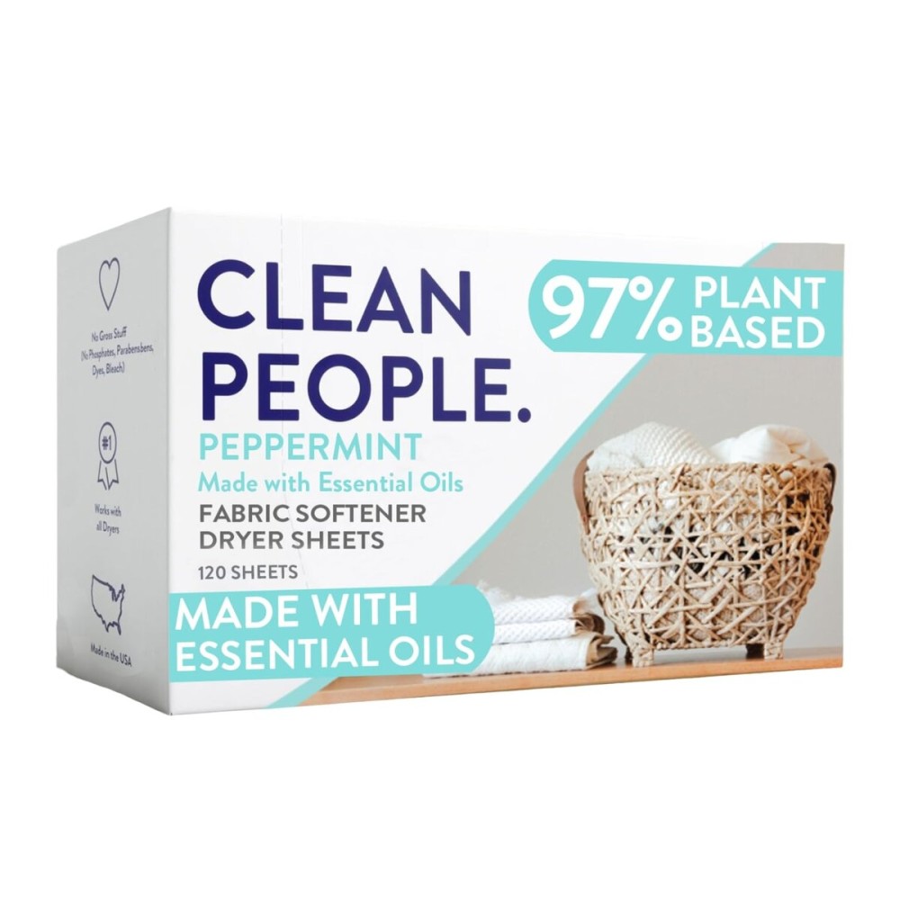 The Clean People Fabric Softener Sheets - Dryer Sheets - Softens & Removes Static Cling - Vegan Laundry Softener, Essential Oils - Peppermint 120 Pack