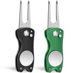 Mile High Life 2 Pack Golf Divot Repair Tool w Magnetic Golf Ball Marker | All Metal Foldable Divot Tool w Pop-up Button | Golf Accessories for Men (Black/Green)