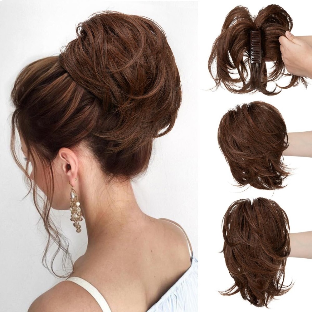 CJL HAIR Claw Clip Short Ponytail Hair Extensions DIY Bendable Metals Messy Bun Hair Piece for Wonen Straight Synthetic Fake Hairpieces Red Vino