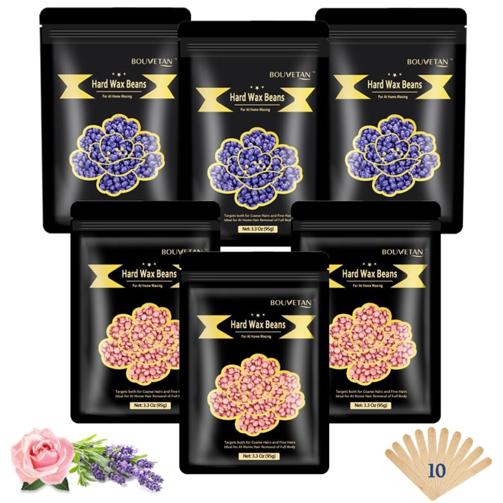 Wax Beads for Hair Removal, 1.3Lb/21oz Hard Wax Beans for Eyebrow, Face, Bikini, Legs, Arms, Full Body Waxing with 10pcs Wax Spatulas, 6 Packs