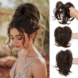 CJL HAIR Claw Clip Short Ponytail Hair Extensions DIY Bendable Metals Messy Bun Hair Piece for Wonen Straight Synthetic Fake Hairpieces Dark Chocolate