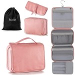 Elviros Hanging Travel Toiletry Bag for Women,3-in-1 Large Makeup Bag and Cosmetic Organizer,Vegan Leather Waterproof Skincare Case for Travel Size Toiletries and Accessories,Gift for Women