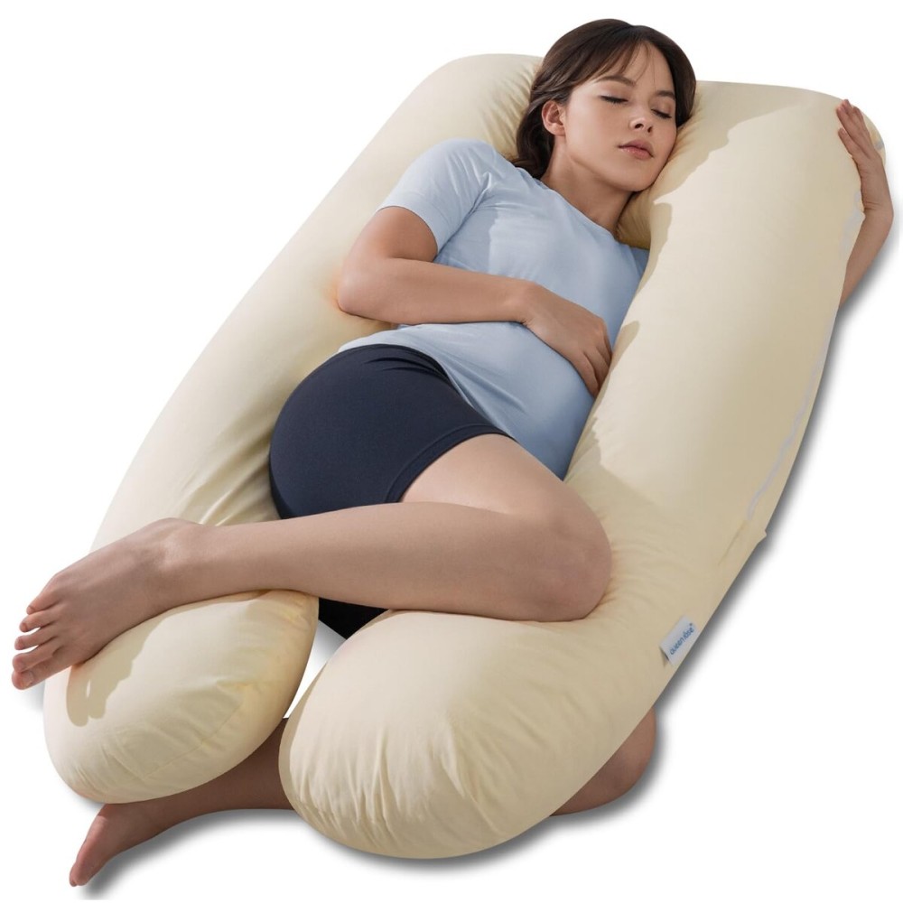QUEEN ROSE Pregnancy Pillows, Soft Cotton U Shaped Body Pillow for Sleeping, Maternity Pillow for Pregnant Women, Sunlight Yellow