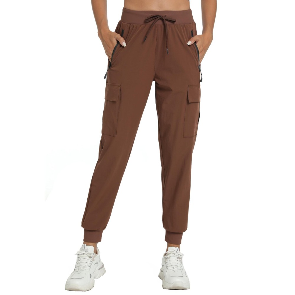 Rrosseyz Womens Cargo Pants with Pockets-Lightweight Quick Dry Water Resistant Hiking Pants for Travel Casual Athletic and Outdoor(Coffee Brown,XXXL)