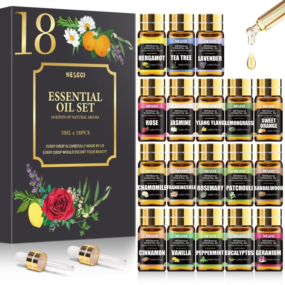 NESCCI Essential Oil Gift Set -Perfect for Diffuser,Humidifier,Candle Making, Halloween, Christmas(18 * 5ML)