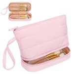 Ethereal Small Makeup Bag, Cute Puffy Travel Makeup Organizer Bag for Women Daily Double Layer Cosmetic Bag Portable Makeup Brush Bags, Pink