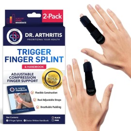 Dr. Arthritis Finger Brace Support, Versatile Trigger Finger Splints for Arthritis, Sprain, Injury Recovery & Hand Pain Relief, Splint Kit Compression that Fits Index, Middle, Ring, Pinky Joints (Black, Regular)
