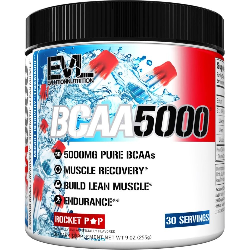 EVL BCAAs Amino Acids Powder - BCAA Powder Post Workout Recovery Drink and Stim Free Pre Workout Energy Drink Powder - 5g Branched Chain Amino Acids Supplement for Men - Rocket Pop