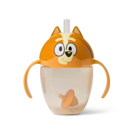 The First Years Bingo Weighted Straw Cup - Spill Proof Toddler Straw Cups with Flip Top Cover - Bluey Cups for Everyday Sipping - Toddler Feeding Supplies - 7 Ounce - Ages 6 Months and Up