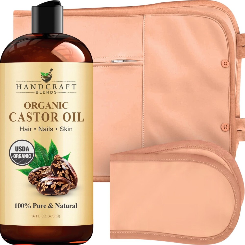 Handcraft Blends Castor Oil Pack Wrap | Organic Castor Oil 16 oz | Reusable Wraps | Durable Comfortable Pack Wraps | Adjustable Elastic Straps | Neck and Stomach