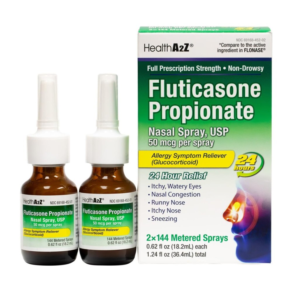 HealthA2Z Fluticasone Propionate Nasal Spray | 50 mcg per Spray | 24 Hour Allergy Relief | 144 Sprays | 0.62 fl oz. (18.2mL) (0.62 fl oz. (Pack of 2))