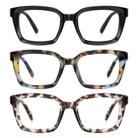 XVXV Reading Glasses for Women Men - Blue Light Blocking Readers Oversize Oprah Square Anti Glare/Eyestrain Spring Hinge(3Pack*Mix3,2.25X)