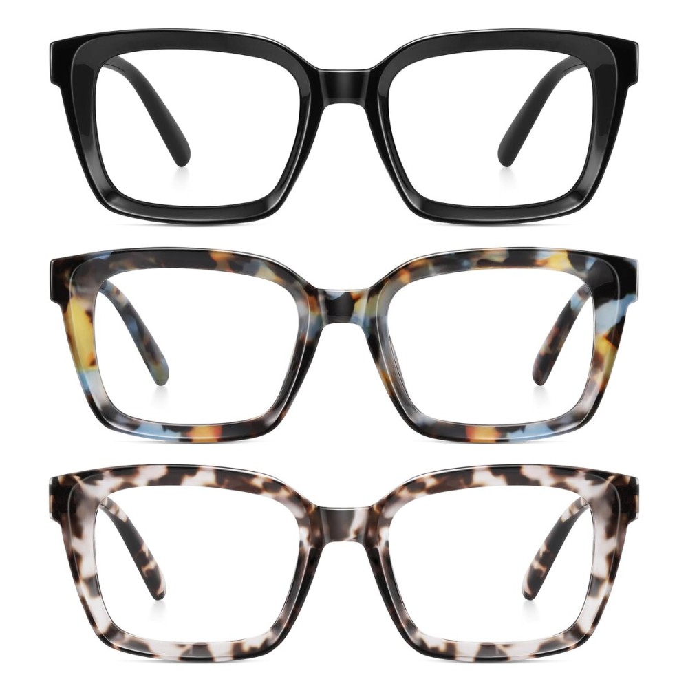 XVXV Reading Glasses for Women Men - Blue Light Blocking Readers Oversize Oprah Square Anti Glare/Eyestrain Spring Hinge(3Pack*Mix3,1.0X)