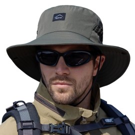 Sireck Fishing Hat, UPF50+ Wide Brim Sun Hat for Men Women, UV Protection Hiking Beach Bucket Hats Summer Safari Hat (Army Green-1)