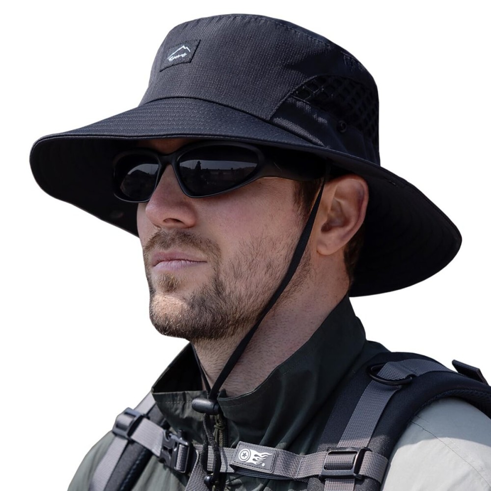 Sireck Fishing Hat, UPF50+ Wide Brim Sun Hat for Men Women, UV Protection Hiking Beach Bucket Hats Summer Safari Hat (Black)