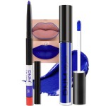 evpct 2Pcs Dark Royal Blue Matte Liquid Lipstick Lip Gloss Stain and Retractable Lip Liner Makeup Set for Women Long Lasting Waterproof 24 Hours Lipstick labial mate larga duracion 24 55