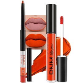 evpct 2Pcs Orange Light Fire Red Matte Liquid Lipstick Lip Gloss Stain and Retractable Lip Liner Makeup Set for Women Long Lasting Waterproof 24 Hours Lipstick labial mate larga duracion 24 54