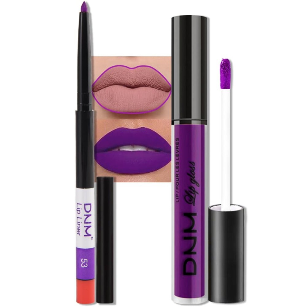 evpct 2Pcs Lavender Purple Matte Liquid Lipstick Lip Gloss Stain and Retractable Lip Liner Makeup Set for Women Long Lasting Waterproof 24 Hours Lipstick labial mate larga duracion 24 53