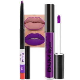 evpct 2Pcs Lavender Purple Matte Liquid Lipstick Lip Gloss Stain and Retractable Lip Liner Makeup Set for Women Long Lasting Waterproof 24 Hours Lipstick labial mate larga duracion 24 53