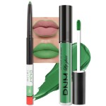 evpct 2Pcs Light Festival Green Matte Liquid Lipstick Lip Gloss Stain and Retractable Lip Liner Makeup Set for Women Long Lasting Waterproof 24 Hours Lipstick labial mate larga duracion 24 49