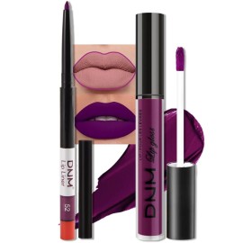 evpct 2Pcs Purple Matte Liquid Lipstick Lip Gloss Stain and Retractable Lip Liner Makeup Set for Women Long Lasting Waterproof 24 Hours Permanent Lipstick labial mate larga duracion 24 52