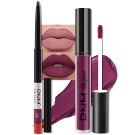 evpct 2Pcs Light Plum Purple Matte Liquid Lipstick Lip Gloss Stain and Retractable Lip Liner Makeup Set for Women Long Lasting Waterproof 24 Hours Lipstick labial mate larga duracion 24 45