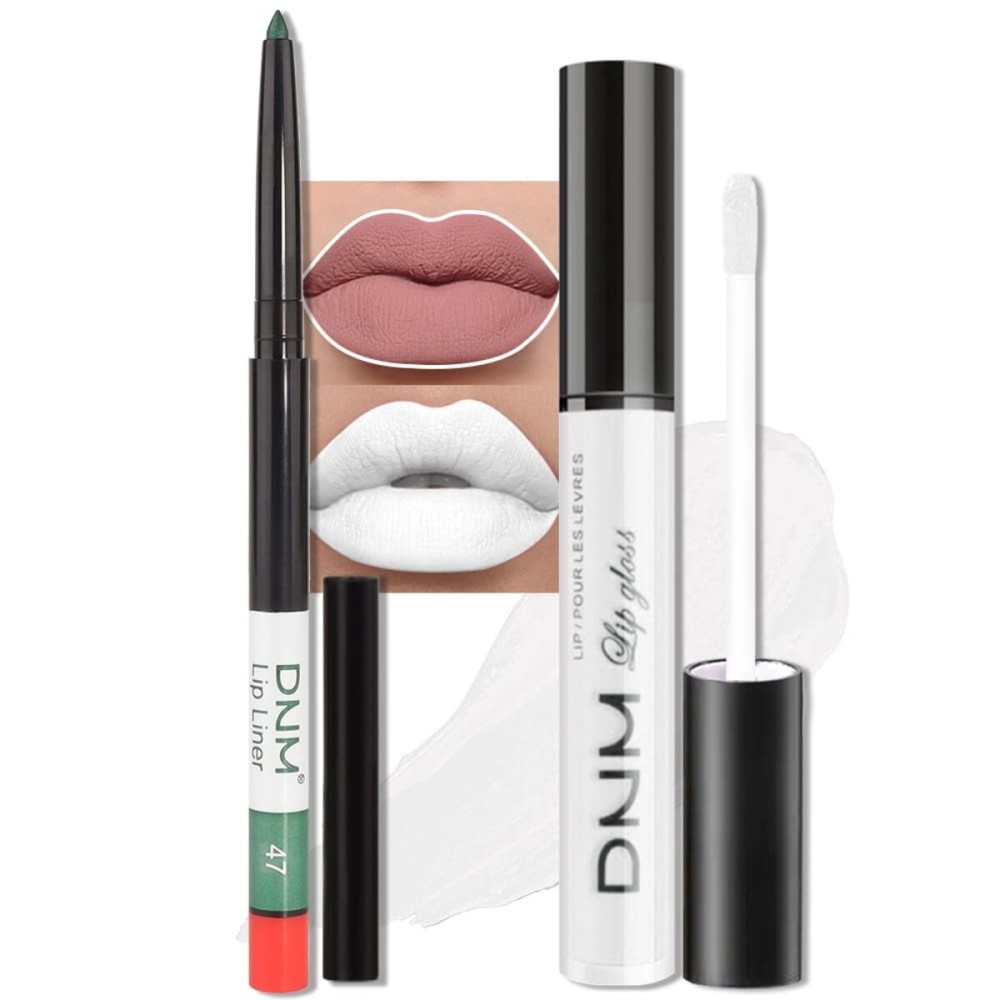 evpct 2Pcs White Matte Liquid Lipstick Lip Gloss Stain and Retractable Lip Liner Makeup Set for Women Long Lasting Waterproof 24 Hours Permanent Lipstick labial mate larga duracion 24 43
