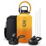 Trebo 128 oz 1 Gallon Water Bottle Insulated with Paracord Handle and Straw,Vacuum Stainless Steel Large Water Jug Keep Cold 48 Hours,Water Flask with 3 Lids for Men Women Sports,Gym, Orange