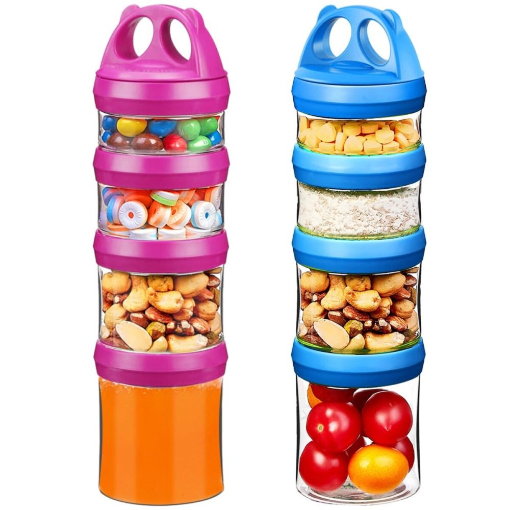 SELEWARE Portable Stackable Food Storage Containers for Snacks Formula Powder and Drinks Twist Lock System Airtight Leak-proof BPA and Phthalate Free Blue and Red