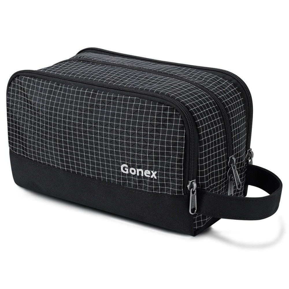 Gonex Travel Toiletry Bag Nylon, Shaving Bag Toiletry Organizer Check Patten (Black)